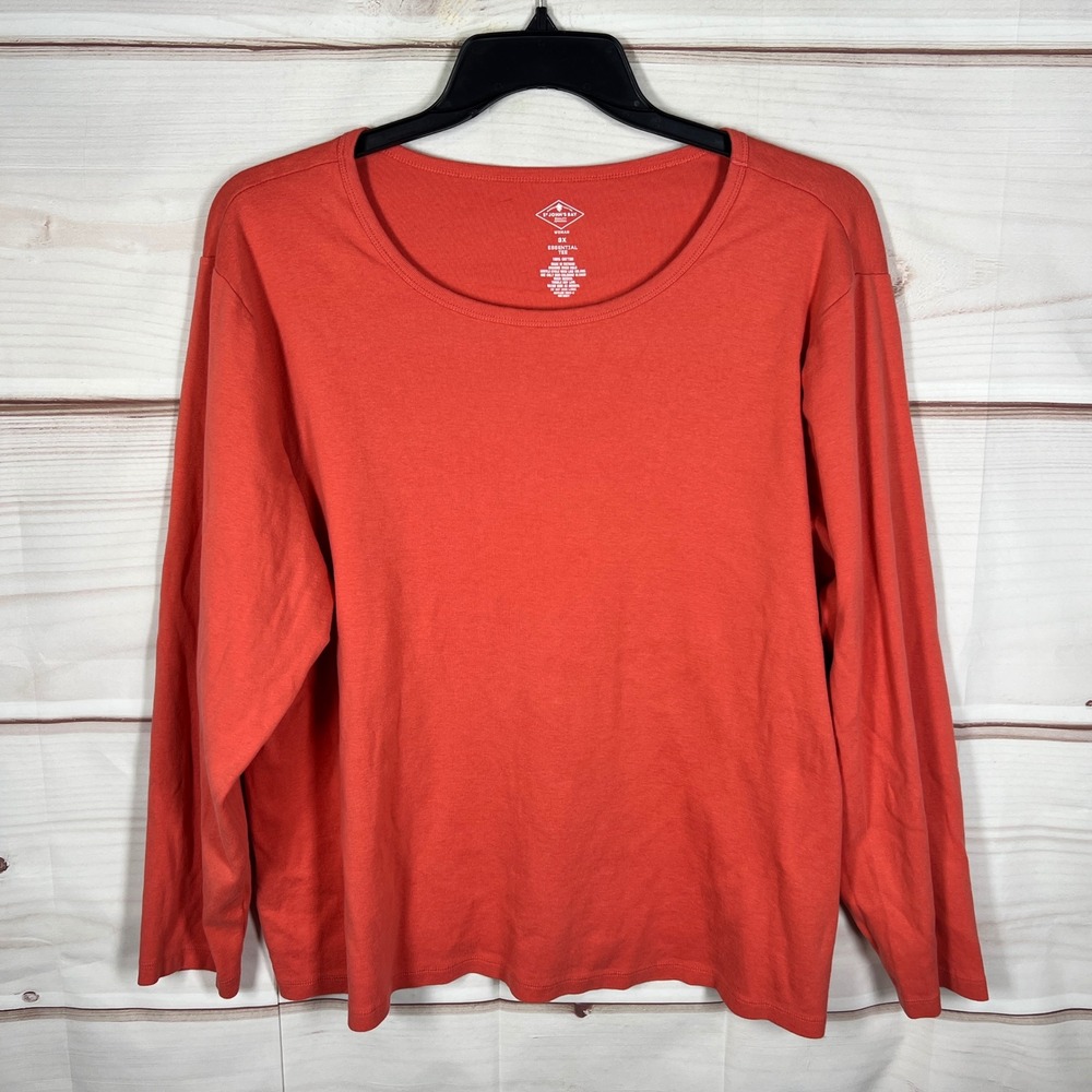 St John's Bay Essential Tee Womens 3X Orange Solid Long Sleeve Scoop Neck Cotton